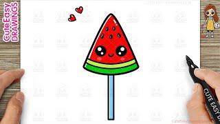 How to Draw and Color a Cute Watermelon Lollipop Easy for Kids and Toddlers