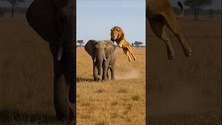 Lion Leaps in Surprise Assault During Elephant’s Escape | Wildlife Scene