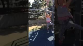 Monkey bars done right by 5 year old girl. Siena Wang-Pesa