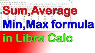 How to use sum min max and average and percent formula in libre calc in hindi and english