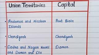 Union Territories and their Capital || union Territories and their Capital in 2024 ||