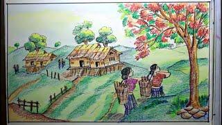 how tO draw scenery oF spring season step by step...