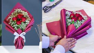 4 Roses Wrapping Using Only 1 Paper, how to flower wrapping & arrangement, wrapping new technique