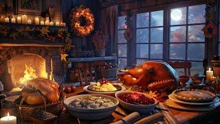 Cozy Kitchen Thanksgiving Ambience |  Cooking Sounds, Fireplace Sounds and Jazz Relaxing Music