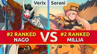 GGST ▰ Verix (#2 Ranked Nagoriyuki) vs Sorani (#2 Ranked Millia). High Level Gameplay