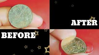 Dirty rusty coin transform to Golden coin after cleaning.Worldcoins&Currency.ALEJANDRO BELGA TV