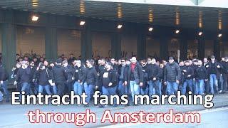 Eintracht fans marching through Amsterdam