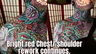 Bright red background continues, and more thoughts on physical pain vs real life problems  #ink #ink