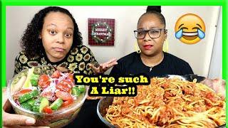 LYING TO MY WIFE THE ENTIRE VIDEO PRANK | HOMEMADE SPAGHETTI MUKBANG PRANK