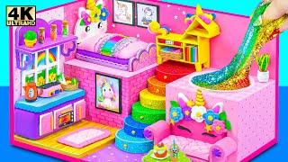 How To Make Pink Unicorn House with Bunk Bed, Rainbow Stairs from Polymer Clay | DIY Miniature House