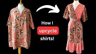 Shirt upcycling idea, sewing a dress (My best Thrift flip yet!)