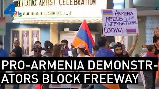 Pro-Armenia Demonstrators Halt Traffic on 101 Freeway, Protesting Fighting With Azerbaijan | NBCLA