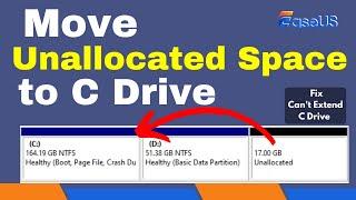 How to Move Unallocated Space to C Drive | Can't Extend C Drive