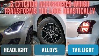 3 EXTERIOR ACCESSORIES WHICH TRANSFORMS THE LOOK DRASTICALLY! SWIFT HEADLIGHT, TAILLIGHTS & ALLOYS