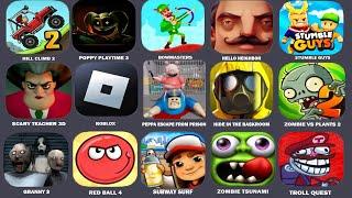 Bowmasters, Plants vs Zombies 2, Hello Neighbor, Roblox, Tank Stars, Hill Climb 2, Spiderman Prison