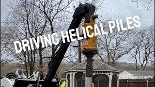 Driving helical pile deck footings