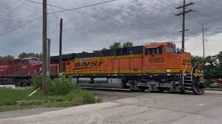 BNSF 5903 Leads CPKC Covered Hopper Train
