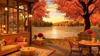 Soft Jazz by the Lake in Autumn - Bossa Nova Guitar with Cozy and Relaxing Fireplace Sounds