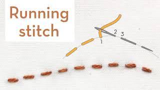 Running stitch - How to quick video tutorial - hand embroidery stitches for beginners