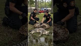 Animal rescue, saves cat from a big snake