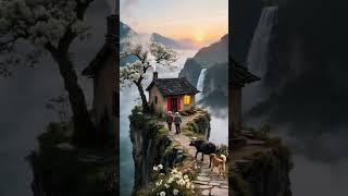 峭壁炊烟：夕阳下的归途 #治愈系 #乡村