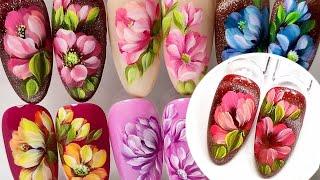 Easy flowers nailart tutorial. Простой цветочный дизайн ногтей мазками #nailart #nails #naildesign