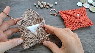 SUPER BEAUTIFUL  Crochet mini purse keychain tutorial for beginners