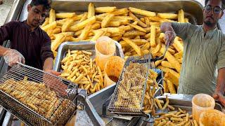 Pathan Boys Selling French Fries l Super Long French Fries & Amazing Sauce's l Karachi Street Food