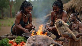 Hadzabe Tribe Monkey Hunting and Cooking | monkey eating tribe