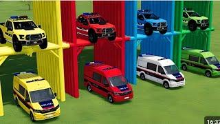 TRANSPORTING FIRE DEPARTMENT CARS & AMBULANCE CAR, RESCUE CAR AND POLICE CAR WITH MAN TRUCKS ! FS 22