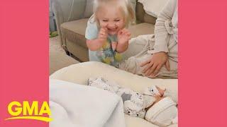 Watch the unforgettable moment this big sister meets her baby brother l GMA