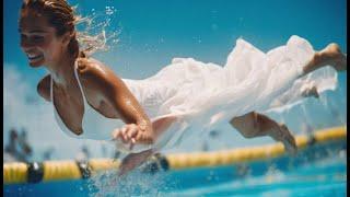 Montage of women enjoying getting soaked fully clothed.