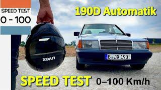 Speed ​​test Mercedes 190D automatic. Acceleration 0 - 100 km/h.