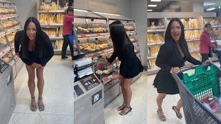 Woman Takes Off Her Underwear And Puts it in a Food Tray at Supermarket