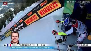 Alexis Pinturault fall out by the 2nd run Giant Slalom in Cortina d'Ampezzo