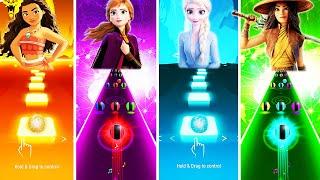 Moana Vs Anna Vs Elsa Vs Raya - Dancing Road vs Tiles Hop EDM Rush!