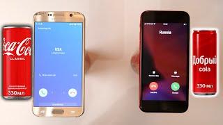 USA Cola Samsung Galaxy S6 vs Russian Cola iPhone 8 incoming call battle