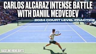 Carlos Alcaraz Intense Battle with Daniil Medvedev in Practice | 2024 Court Level | 4K