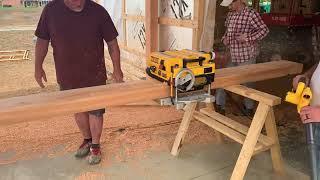 Beam planing with a bench planer.