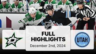 NHL Highlights | Stars vs. Utah Hockey Club | December 02, 2024