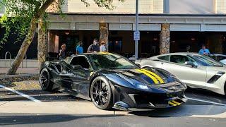 Black Ferrari 488 Pista with Yellow Racing Stripes - Atkins Cars