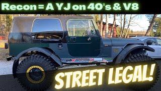 Jeep RECON in inspection mode - A street legal YJ with coilovers, V8 & 40" tires