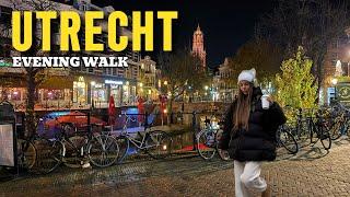 Abendliche Weihnachtsbeleuchtung in Utrecht, Niederlande 4K Wanderung