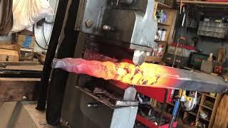 Forging 2in solid square stock in a Coal Iron works 16 ton press