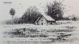 Landscape Drawing with Pen || Easy Pen Art