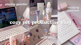 cozy yet productive vlogstudying, playing genshin, cleaning +redoing desk, skincare ft. Mindshow