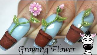 4D Growing Plant and Flower Acrylic Nail Art Tutorial