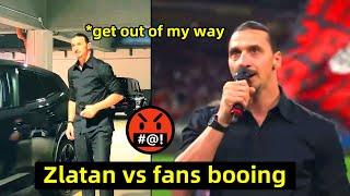 Zlatan Ibrahimovic reaction to fans booing during farewell speech at San Siro