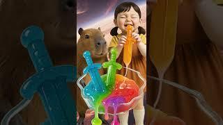 Capybara & Girl Taste Rainbow Sword Candy! ️ Galactic Slime Dessert Battle