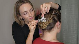 ASMR Perfectionist Braided Low Bun Hairstyle With Hair Pin Application: Detailed Finishing Touches